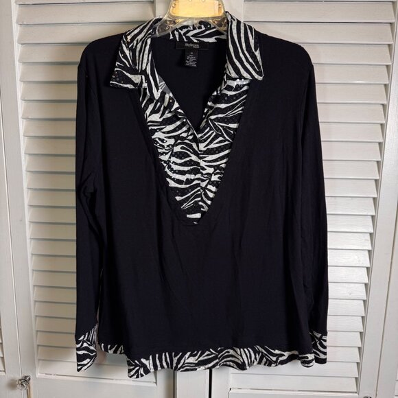 Style & Co plus Size 1X Black knit Top sequined Zebra Print party holidays - Picture 1 of 7